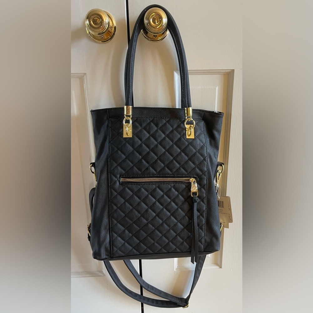 Black Steve Madden BGates quilted foldover tote